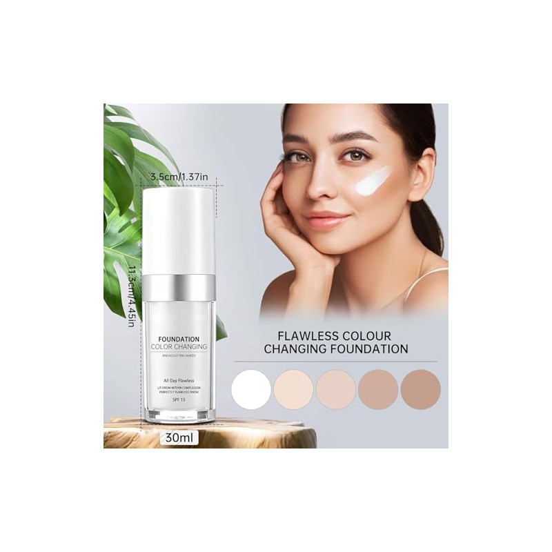 Foundation, Base Tono de Piel Cálida Que Cambia de Color