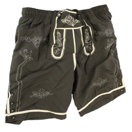 Pullach Hof Men's Leather Swimming Trunks Costume Design with Buttons in Stag Horn Look, brown