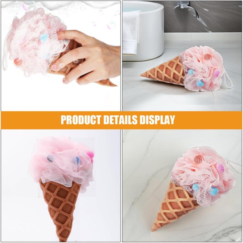 Esponja de Baño Rosa en Forma de Cono de Helado,
