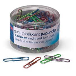 Officemate Giant Vinyl Translucent Paper Clips, Assorted Colors (OIC97212) Box of 200
