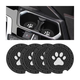 AUCELI 4 PCS Car Cup Holder Coaster, 2.75 inch Soft Rubber Auto Cup Insert Mat, Cute Cat Paws Round Car Drink Pad for Women Girls, Non-Slip Auto Interior Accessories for Most Cars, Trucks, RVs (Black)