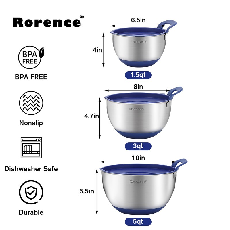 Rorence Stainless Steel Mixing Bowls: Stackable Mixing Bowl Set with