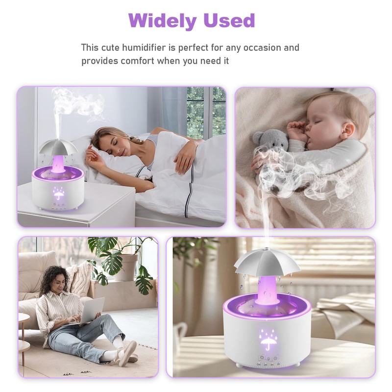 Humidifier for Bedroom, 7-Color Rotating Umbrella Diffuser with Rain Drop