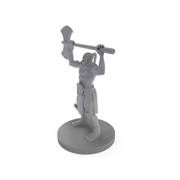 Half Orc Barbarian With Ponytail Raging Tabletop DND Gaming Miniature