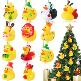 Syhood 12 Pcs Christmas Rubber Ducks Hanging Ornament Ducks Holiday Party Favors Gift Christmas Stocking Stuffers for Xmas Tree Decorations Home Decor(Vintage)