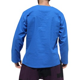 Svenine Medieval Serf Groundsman - Camisa renacentista para hombre, cuello abierto, algodón suave, Azul (Cobalt Blue), XL