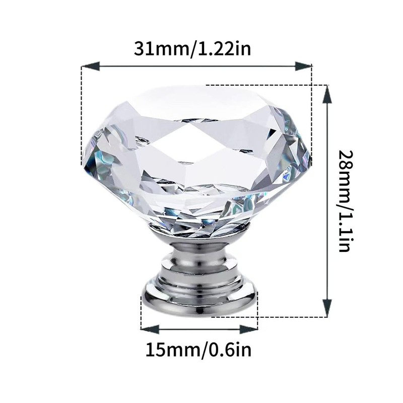 Clear Crystal Drawer Knobs, Diamond-Shaped Acrylic Cabinet Knobs Pulls for