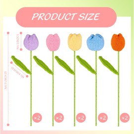 10 Pcs Crochet Tulips Flowers Artificial Flowers Bouquet Finished Handmade Knitted Tulip Bouquets with Leave and Long Stem for Home Centerpieces Decor Valentine's Day Wedding Anniversary