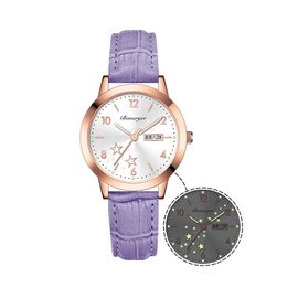BESTKANG Women's Casual Wrist Watch, Leather Band Analog Quartz Ladies Dress Watch with Calendar Date, Classic Gifts for Her (Purple)