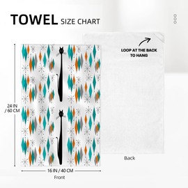 Wovoto Mid Century Modern with Black Cat Kitchen Towels 16"x24" Retro Dish Towels Bathroom Hand Towels 2 Pieces Soft Absorbent Tea Towels for Kitchen Cooking Baking Farmhouse Home Decor