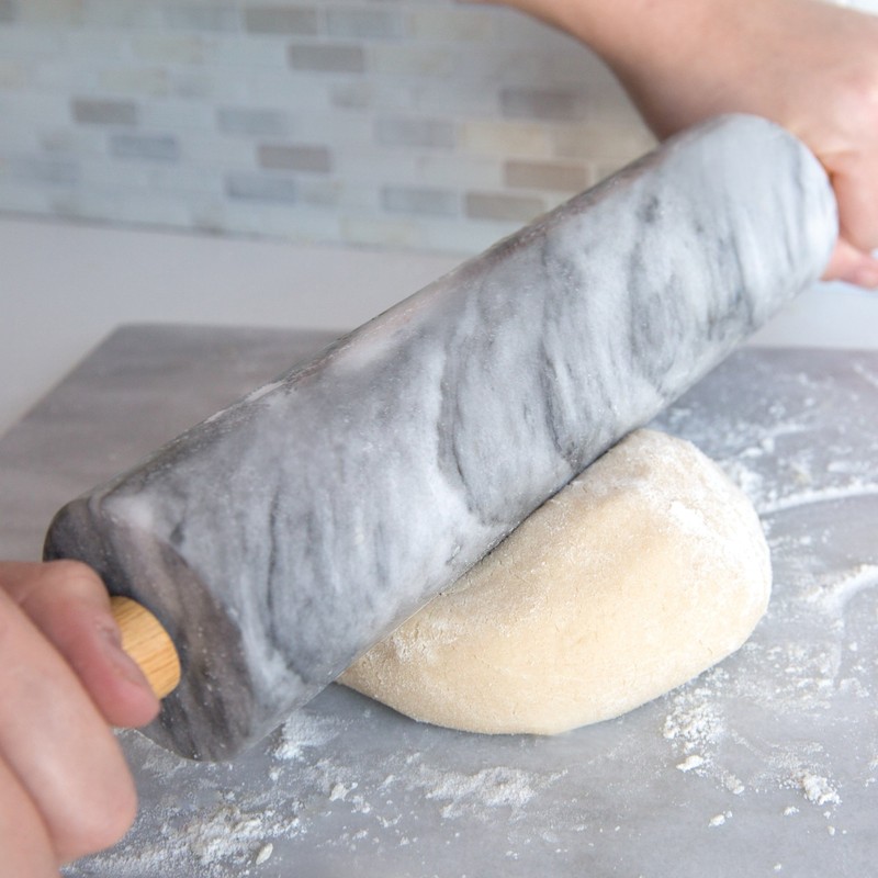 Fox Run Polished Marble Rolling Pin with Wooden Cradle, 10-Inch