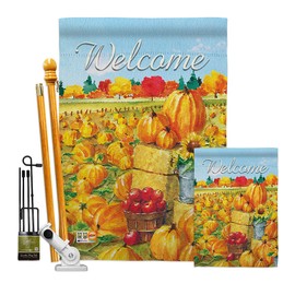 Breeze Decor FK113081-BO Pumpkin Patch Fall Harvest & Autumn Decorative Vertical Kit, 1 x House & 1 x Garden Flags, Thick Fabric
