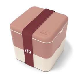 monbento - MB Square Mocha Pink Lunch Box - Large Bento Lunch Box with Compartments - Airtight 2 Tier Bento Box - Ideal for Work/Picnic - BPA Free, Durable and Safe - Made in France - Pink