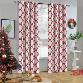 Melodieux Moroccan Fashion Thermal Insulated Grommet Room Darkening Curtains for Living Room, 52 by 63 Inch, Off White/Red (1 Panel)