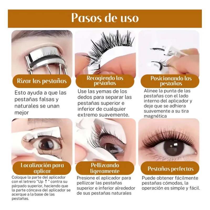 Kit De Pestañas Magnéticas Reutilizables Con Aplicador 2pars