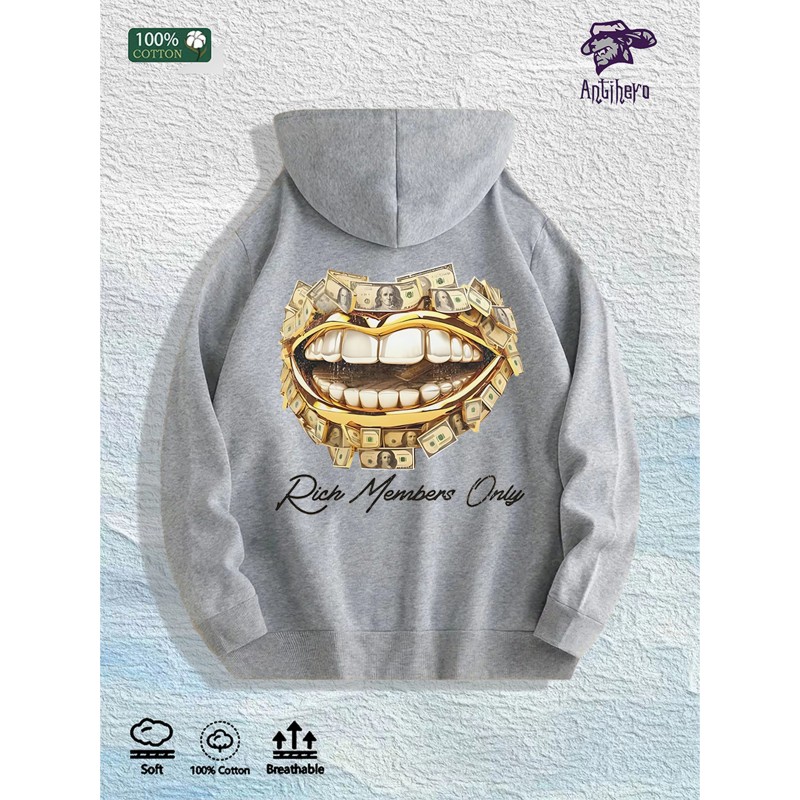 Rich Members Club Money Lips Graphic Hoodie 100% Cotton US