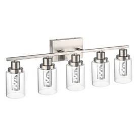MELUCEE Bathroom Vanity Light Fixtures 5-Light Modern LED Vanity Lights for Bathroom Brushed Nickel with Crystal Bubble Clear Glass Shade, Dimmable 5CCT Wall Light, Built-in LED Bulbs Included