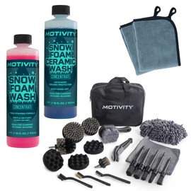 MOTIVITY Dual Foaming Wash Kit - Includes Snow and Ceramic Foaming Washes, 21-Piece Detailing Kit, and Microfiber Cleaning Cloths - Complete Auto Cleaning Set