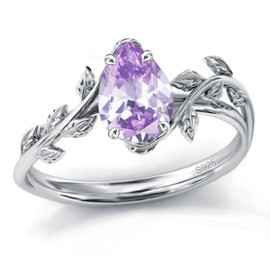 Wasee June Birthstone Ring 925 Sterling Silver Alexandrite Ring Pear Shaped Leaf Promise Ring for Her Birthday Anniversary Mother's Day Jewelry Gifts for Women,Ring Size 6.5