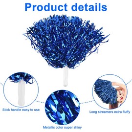 AWAOVV Pack of 24 Cheerleading Pom Poms, Metallic Foil Pompoms with Plastic Handle, Blue Pompoms for Party, Sports, Dance, Cheer