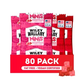 Wiley Wallaby Mini Licorice Bites 0.5 Ounce Classic Gourmet Soft & Chewy Australian Classic Red and Watermelon Licorice Candy Bags, 80 Pack