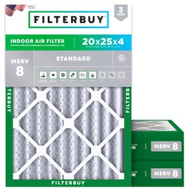 Filterbuy 20x25x4 Air Filter MERV 8 Essential Dust & Allergy Defense (3-Pack), Electrostatic Pleated HVAC AC Furnace Filters Replacement, Made in USA (Actual Size: 19.50 x 24.50 x 3.63)