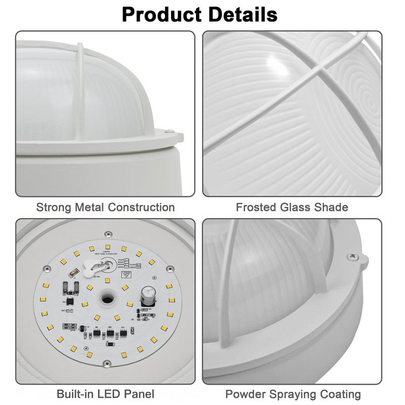 2 Pack 8" Bulkhead LED Light White Round Nautical Light,Outdoor