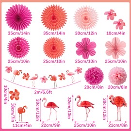 Flamingo Party Decorations Pink Hanging Paper Fans for Tropical Party Decorations Flamingo Flowers Garland Party Kit for Summer Hawaiian Luau Tiki Tropical Jungle Themed Party Decorations