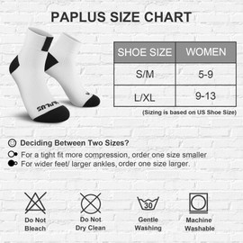 PAPLUS Women's Quarter Compression Socks 6 Pairs, Cushion Running Athletic Sport Ankle Socks with Arch Support, Small/Medium