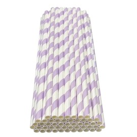 Haobase 50Pcs Paper Drinking Straws, Biodegradable Paper Straws for Drinking Cocktail, Coffee, Cold Drinks (Stripes Pattern) (White/Light Purple Stripes)
