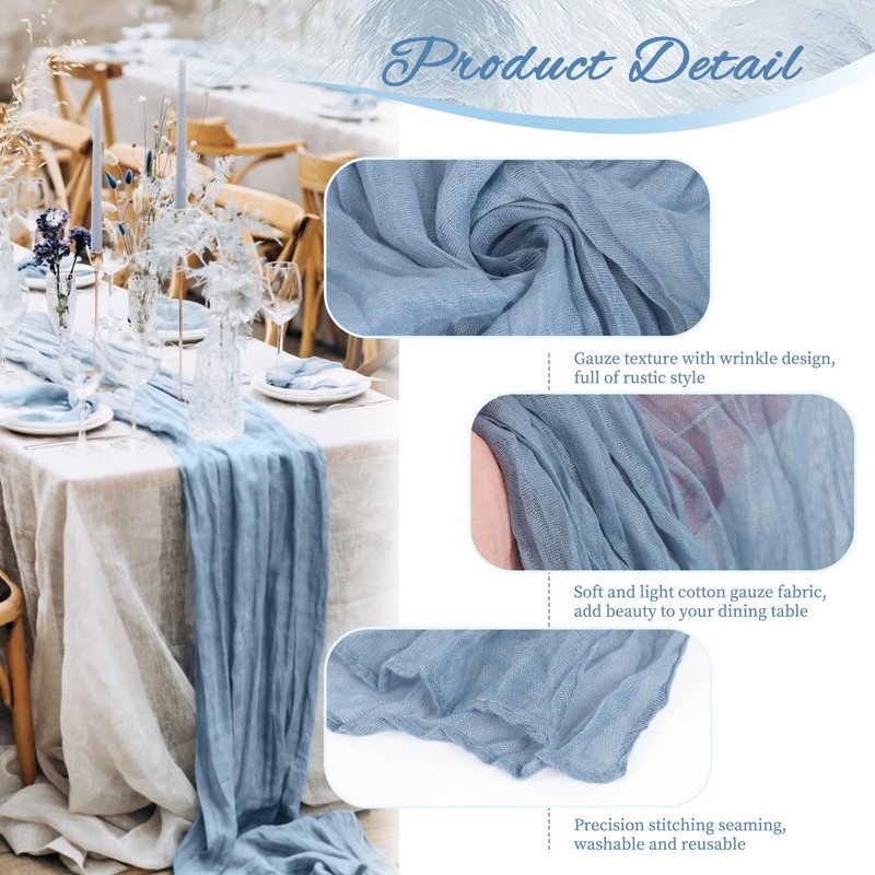 24 Pack Dusty Blue Cheesecloth Table Runner,10ft Gauze Table Runner