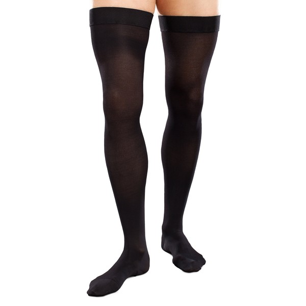 Ease Opaque Men's Thigh Highs with Mild (15-20mmHg) Compression (Large Short, Black)