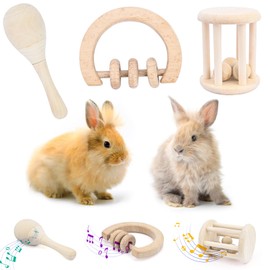 OAHIWLH 3 Pcs Rabbit Toys - Safe Wooden Bunny Toy - Bite-Resistant Guinea Pig Toys - Prefect for Hamsters Chinchillas Small Animals Playing Teeth Grinding Indoor Outdoor ﻿