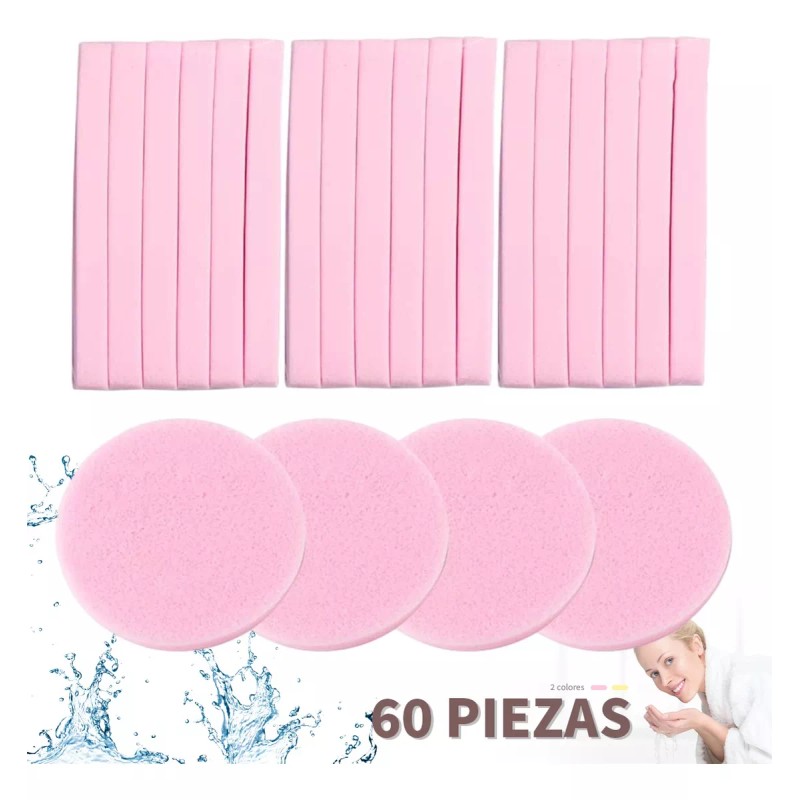 HCSNK Esponjas Faciales Comprimidas De Celulosa Limpieza 60pzs