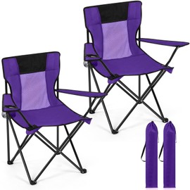 Shellwei 2 PCS Folding Camping Chair with Cupholder and Carry Bag Regular Size Colorful Breathable Portable Lightweight Lawn Chair with Side Pocket for Fishing Hiking Beach Outdoor Activity(Purple)
