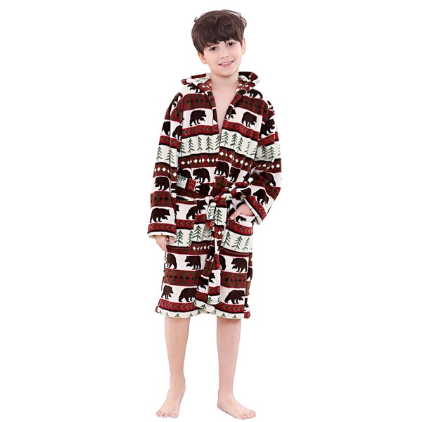 OUFANG Kids Plush and Soft Robe Boys Girls Solid Hooded