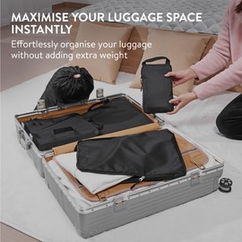 Navaris Compression Packing Cubes 6 Pieces Set - Compressible Travel Bags for Suitcases - Compress Travel Organiser Packing Pods - Suitcase Cabin Bag Hand Luggage Backpack - Black