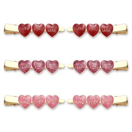 Boderier 6 Pack Valentine's Day Heart Hair Clips for Women Red Pink Fuchsia Glitter Rhinestone Heart Clips Hair Barrette Hair Accessory for Women Glitter