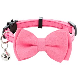 Gyapet Cat Collar with Bow Tie Bell Breakaway Kitten Small Pet Safety Solid Wedding Basic Pure Color Suede Soft Adjustable [1pc] Rose Red