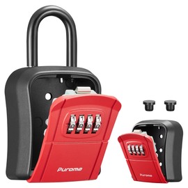 Puroma Key Lock Box, Portable Combination Lockbox Wall-Mounted Key Storage Box for House Keys, Resettable Code Safe Security Lock Box for Home, Office, Apartment Spare Key Storage (1 Pack, Red)