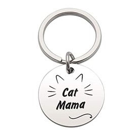 Tecreo Cat Mama Keyring for Mum Grandma Family Birthday Gift for Women Mother's Day Gift for Cat Lovers, silver