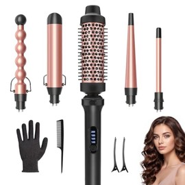 GALASALA Rizadora para Cabello, 5 Tubos Intercambiables, 4 Temperaturas | Tenazas para rizar cabello con Incluye clips, guantes y peine para un estilizado profesional