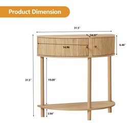 XUZENEST Fluted Half Moon Console Table, Modern Small Entry Table Sofa Table with Storage, Solid Wood Legs Narrow Entryway Table for Living Room, Hallway, Foyer(Natural)