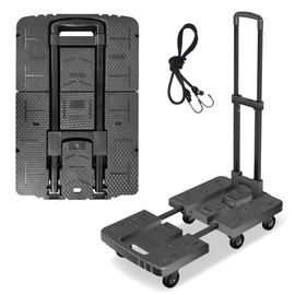 Portable Folding Hand Truck 550lbs Capacity Heavy Duty 6 Wheels Collapsible Luggage Cart, 27.5" x 15.8" Travel Dolly Cart with Elastic Ropes, Black