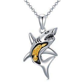 HARMONY BOLA Shark Necklace Sterling Silver Shark Pendant Necklace Ocean Jewellery Christmas Birthday Gifts for Men and Women, Sterling Silver, No Gemstone