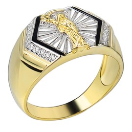 HarlemBling Real Solid 925 Sterling Silver - Grim Reaper Santa Muerte Men's Ring - 14k Yellow Gold Finish - Diamond Cut Icy Ring For Men - Sizes 6-13 (6)