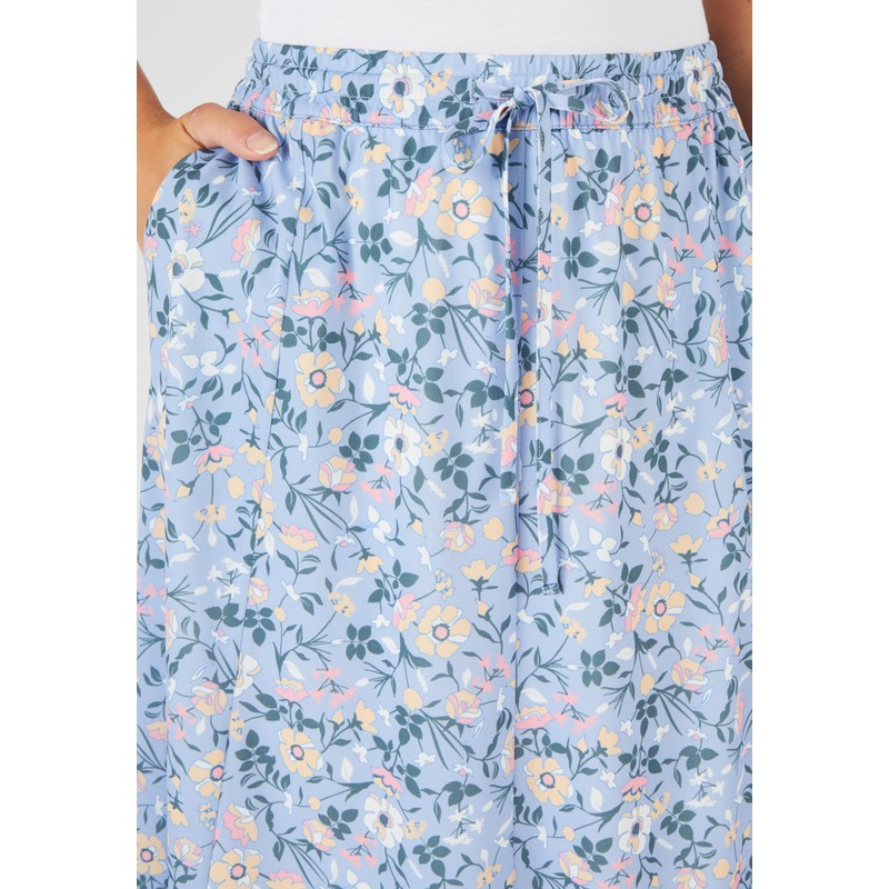Damart - Print Jersey Skirt, Blue Floral, 14/16