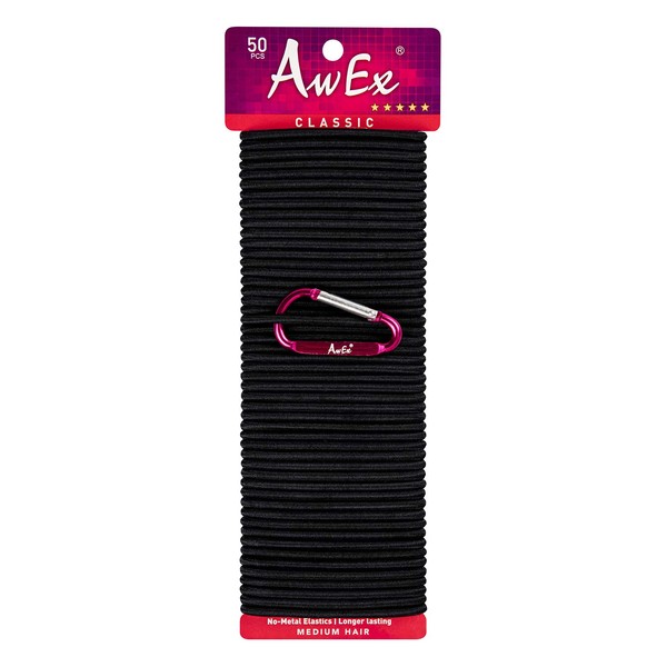AwEx Strong Hair Ties - 50 PCS,4 mm(0.16 inch) Thick,140 mm(5.5 inches) Long Hair Bands-No Metal Hair Elastics-No Pull Ponytail Holder for Medium Hair