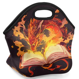 Neoprene Lunch Bags Magical Book Dragon for Women Lunch Tote Bags Washable Insulated Lunch Container Box for Work Picnic Meal Prep Bags for Men Women, Magic