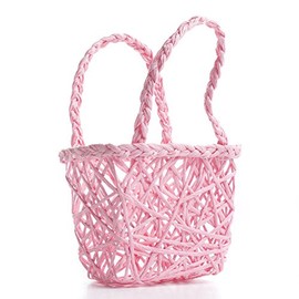 Factory Direct Craft Pair of Soft Pink Colored Paper Twist Baskets with Braided Handles for Gifting, Organizing and Collecting